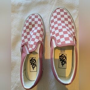 Vans Slip-On Checkerboard Sneakers in Pink and White